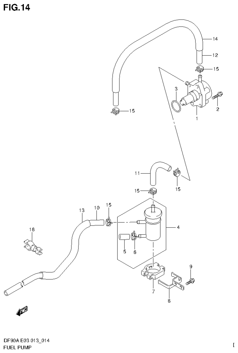 Suzuki DF80A, DF90A FUEL PUMP parts diagram